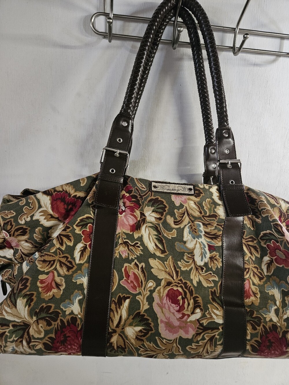 Longaberger floral tapestry overnight weekend tote bag